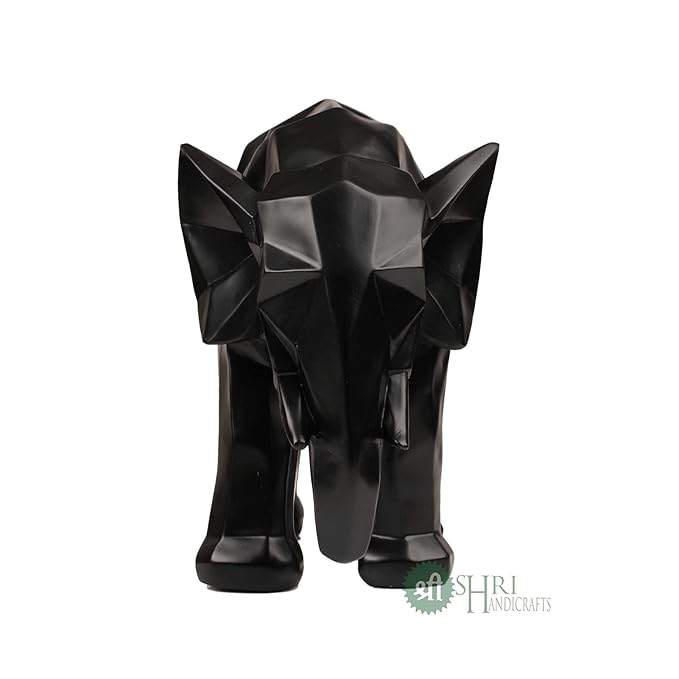 Indicast 8" Inch Abstract Black Elephant Sculpture Figurine Handicraft Home Desk Decor Geometric Resin Wildlife Statue | Black