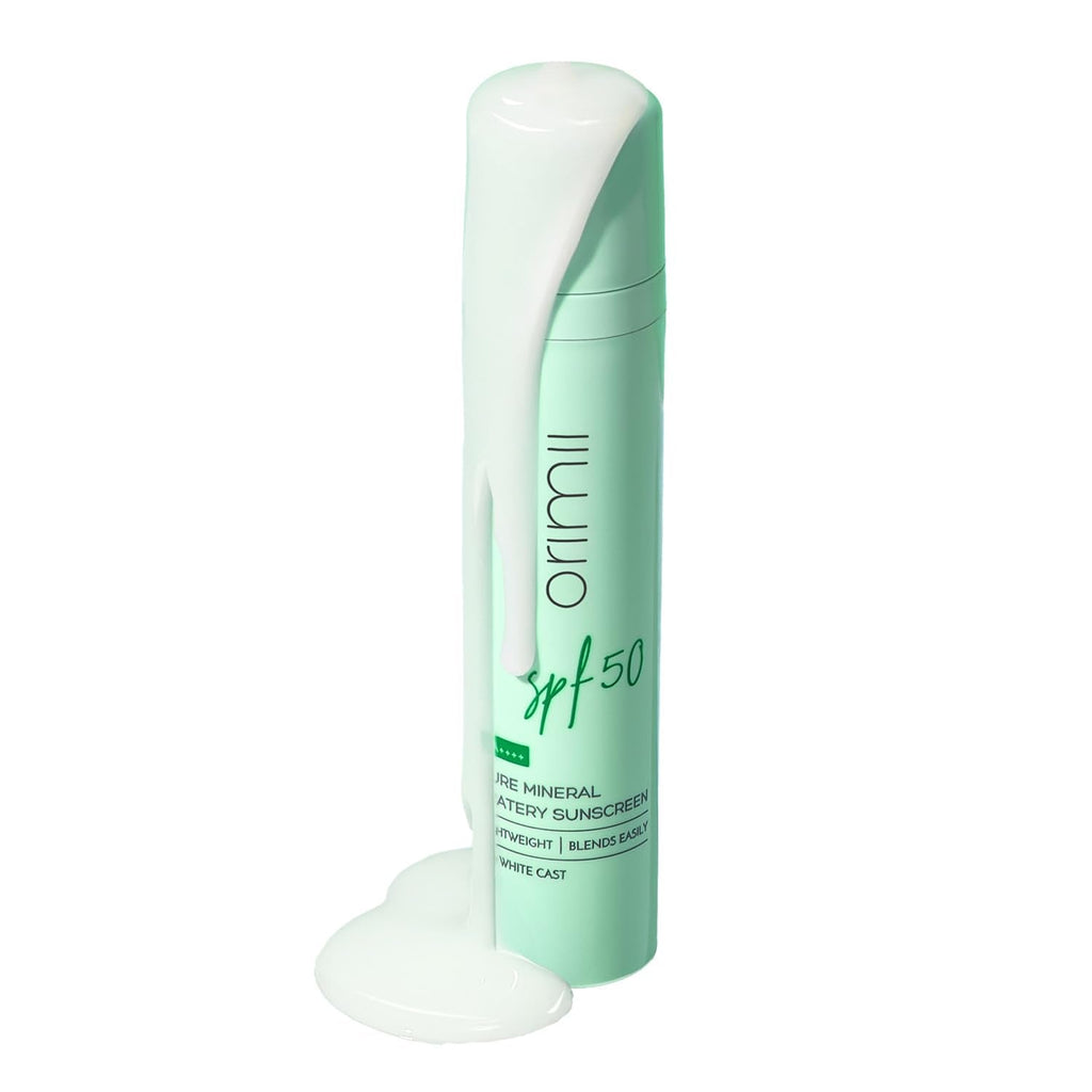 Orimii 100% Pure Mineral Fluid Sunscreen SPF 50| Super Lightweight, Zero White Cast & Blends Easily on Skin | With Zinc Oxide & Hyaluronic Acid | Fragrance Free, Non Comedogenic & Pregnancy Safe 50ml