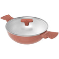 Ember Cookware Arcilla Ceramic Non Stick Kadai 24cm | Glass Lid | Matching Handles | Florence Series | Terracotta