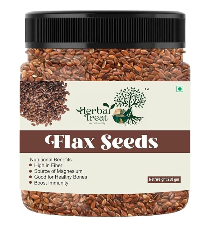 Herbal Treat Flax Seeds | High Fibre Seeds for Heart Health & Daily Nutrition | Rich In Protein & Dietary Fibre | Weight Loss Hair Growth, Diet Snack food (250gram, Flax Seeds)