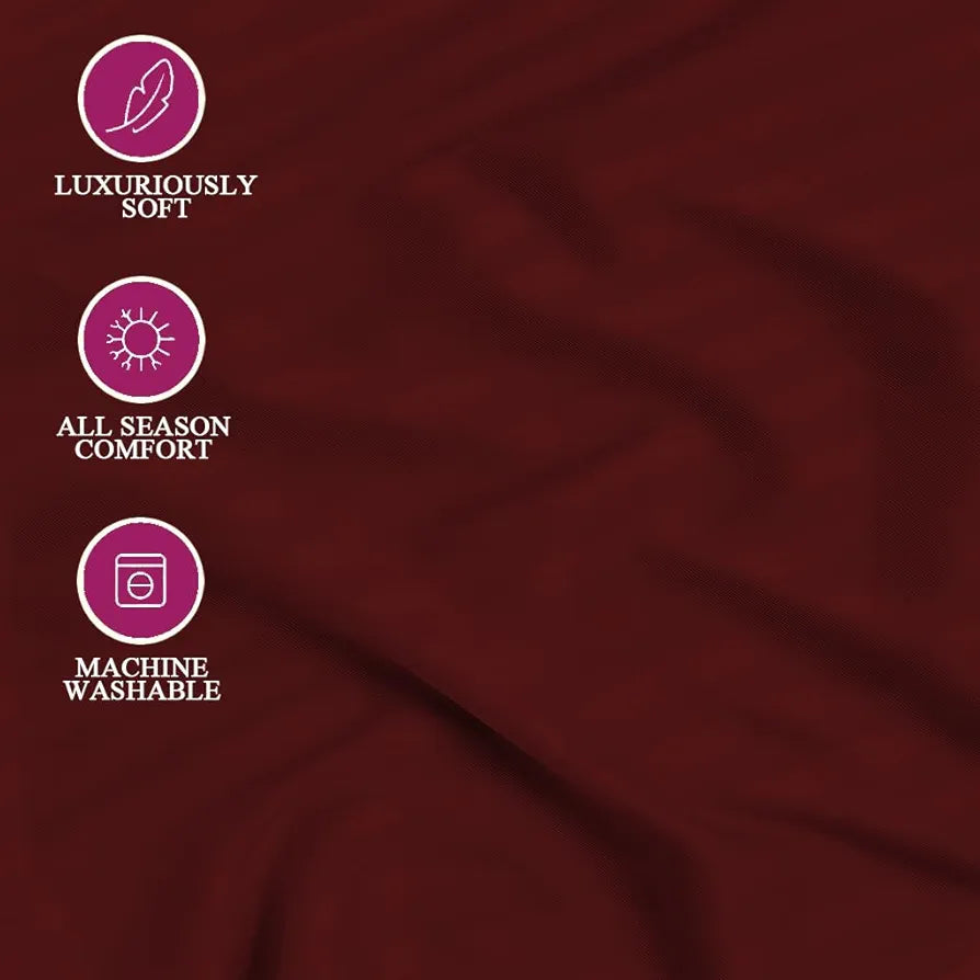Trance Home Linen 100% Cotton 78x66 inch 200TC Satin Stripe Elastic Fitted Bedsheet Daily Use Double Bed Fitted Bedspread with 2 Pillow Covers Colour Maroon