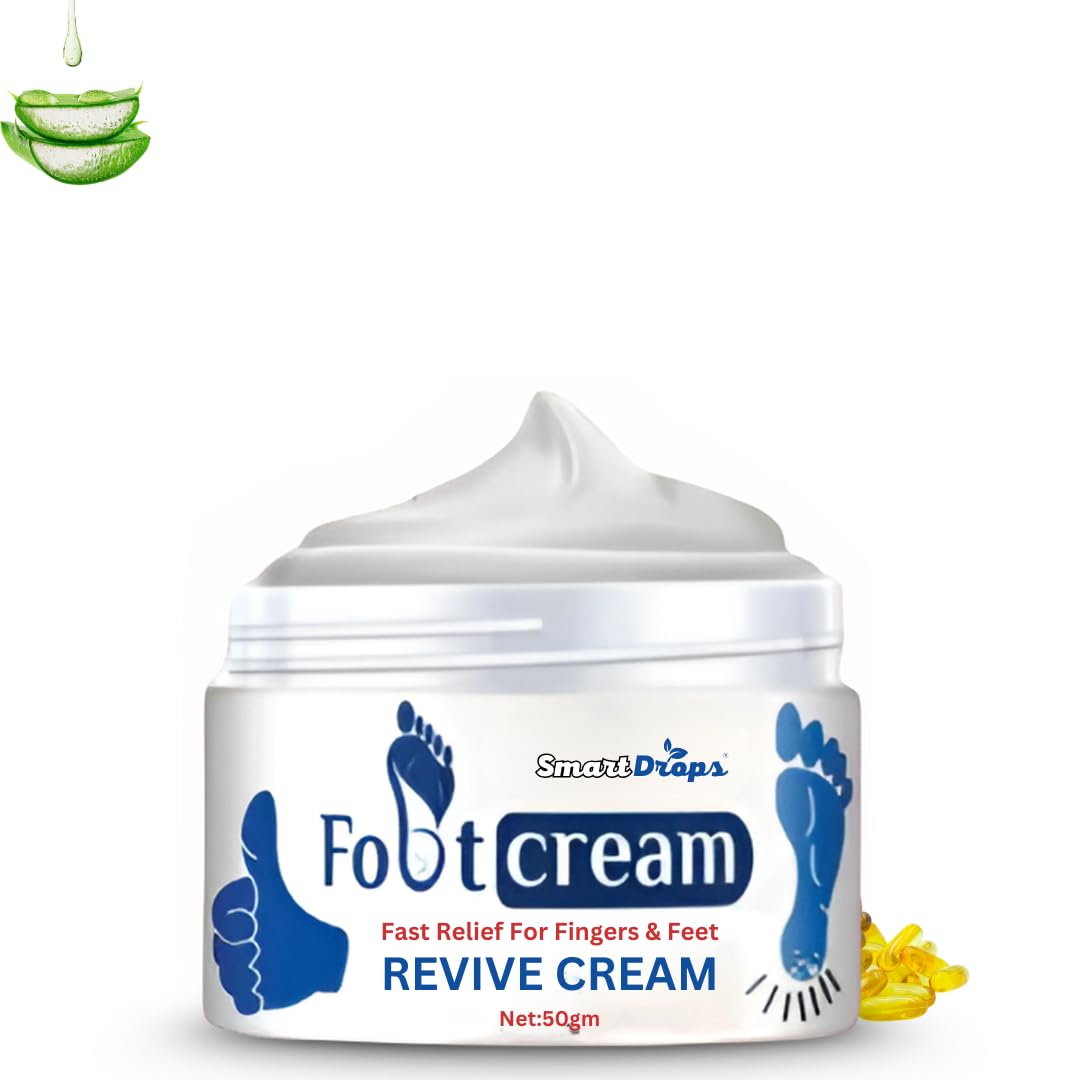 Smartdrops Foot Cream for Dry & Cracked Feet | Crack Heel Repair Cream | Enriched with Aloe, Shea Butter & Vitamin E | Foot Care Cream for Deep Absorbing, Cooling & Vegan Formula (50g)