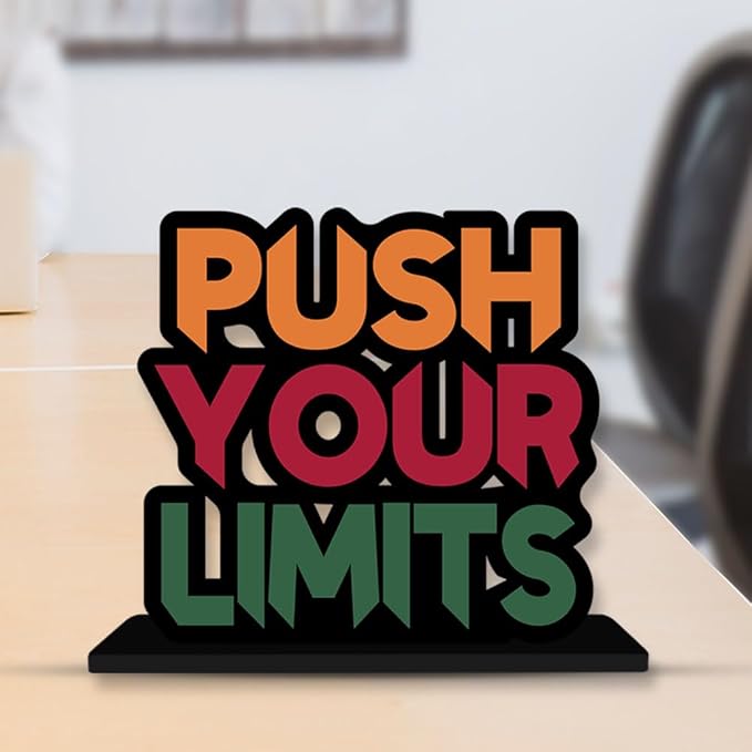 Artvibes Wooden Idols and Figurine Push Your Limit Quotes Table Decoration for Office Desk | Home Decor Item