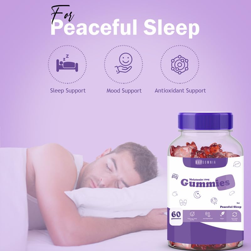 NAPSOMNIA Sleep Melatonin Gummies 10mg - Fall Asleep Fast & Wake Up Regenerated Gummies, Non-Addictive and No Next-Day Drowsiness, Black Current Flavor Sleeping Gummies for Deep Sleep (60 Count)