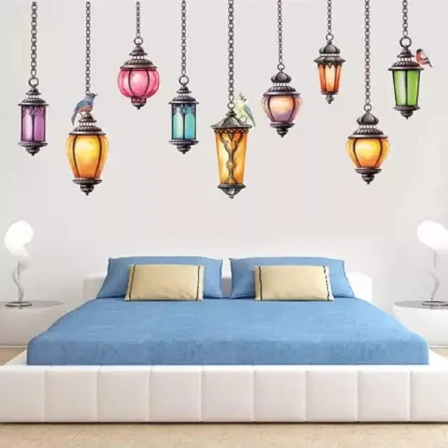 Rangoli Vinyl New Modern Art Beautiful Multicolor Light Lamps Large Wall Sticker Size 105Cm*105Cm-Self-Adhesive