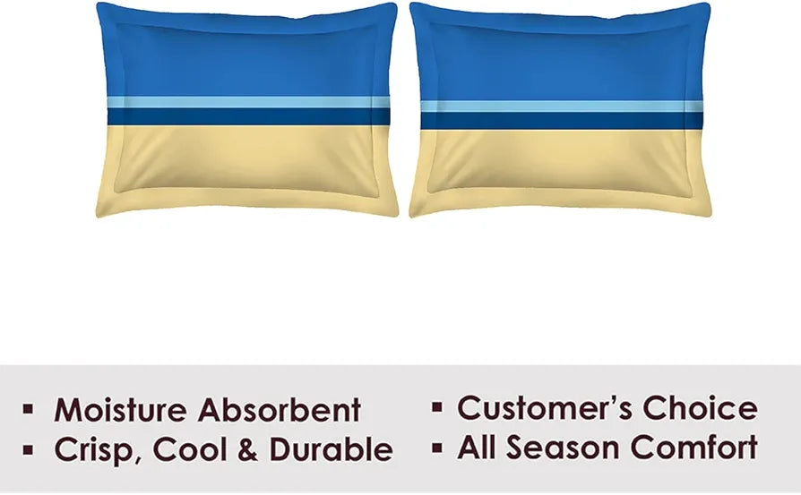 Layers Tivoli Cotton Bedsheet Set for All Seasons Lightweight 104 TC Queen Size Beige/Blue Color