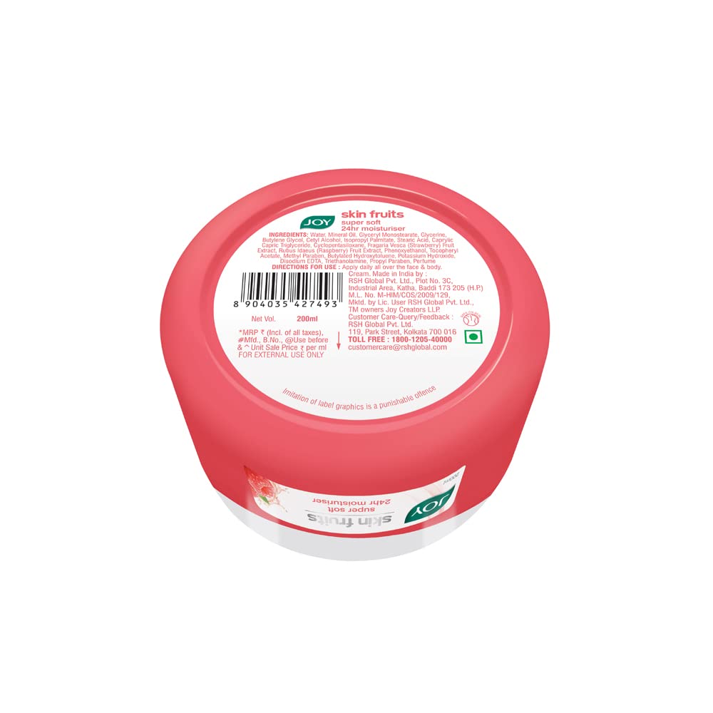 Joy Super Soft Cold Skin Cream for 24 Hr Moisturization - Berries (200ml) - Lightweight & Oil Free Moisturizer For Instant Hydration | Non Sticky & Non Greasy Cream for Hands, Face & Body