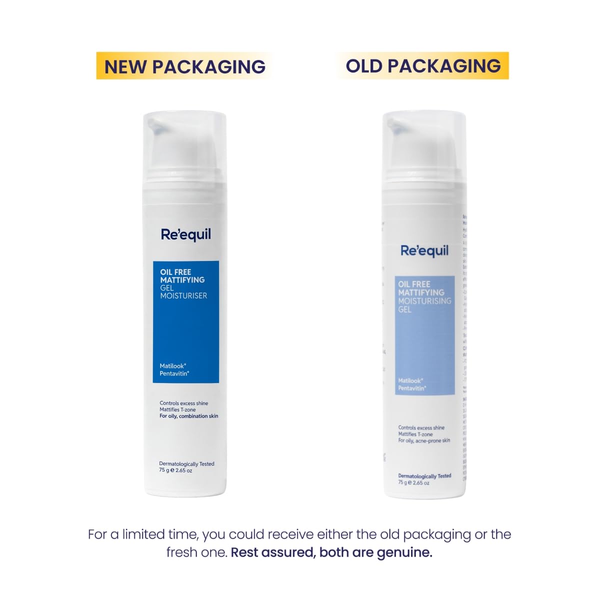 Re'equil Re'equil Oil Free Mattifying Gel Moisturiser | Controls excess oil & shine | Non sticky, non greasy finish | For Oily, Acne Prone Skin | 75 gm