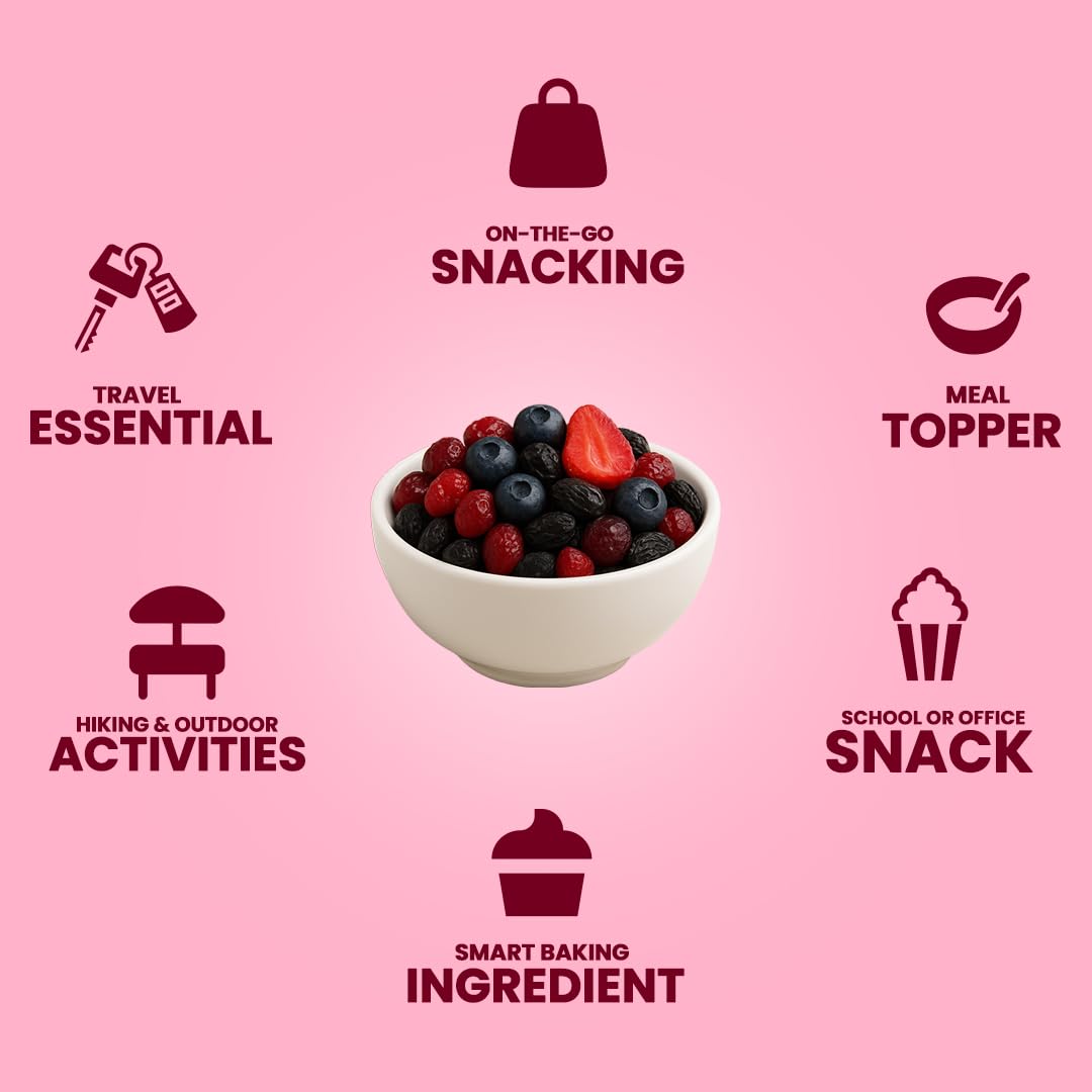 Livyor 5 in 1 Berry Mix for eating - 200g | Good Source of Fibre | Dried Cranberries | Black Raisins | Cherries | Blueberries | Strawberries | Berry Blast | Berries dry fruits | Berries fresh | Pack of 1
