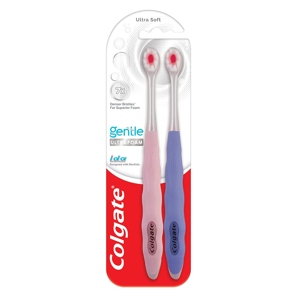 Colgate Gentle Ultrafoam Ultra Soft Bristles Manual Toothbrush For Adults, 2 Pcs, Multicolor & Active Salt Neem Toothpaste, Germ Fighting Toothpaste For Healthy, Tight Gums, Oral Care 200G