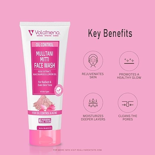 Volamena Mulltani Mitti Face Wash with Egyptian Rose - 100 ml