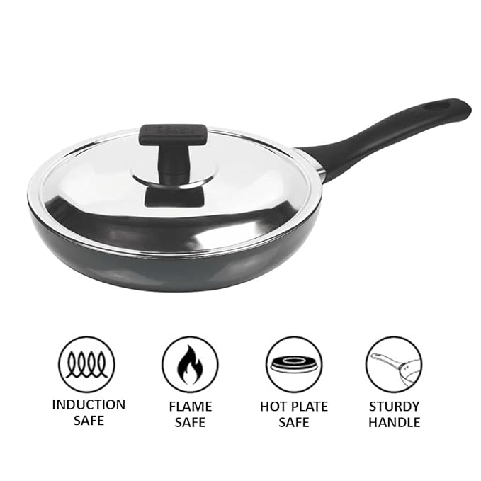 Milton Pro Cook Hard Anodized Fry Pan 24cm / 1.8 Litre With Stainless Steel Lid - 1461 gms