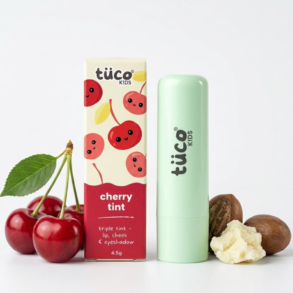 TucoÂ® Kids Lip Balm Tint | Lip, Cheek & Eyeshadow | Ages 3-15 Years | Made with 100% Natural Oils & Waxes | Free from Mineral Oils, Synthetic Fragrance and Parabens (Cherry tint, 4.5g)
