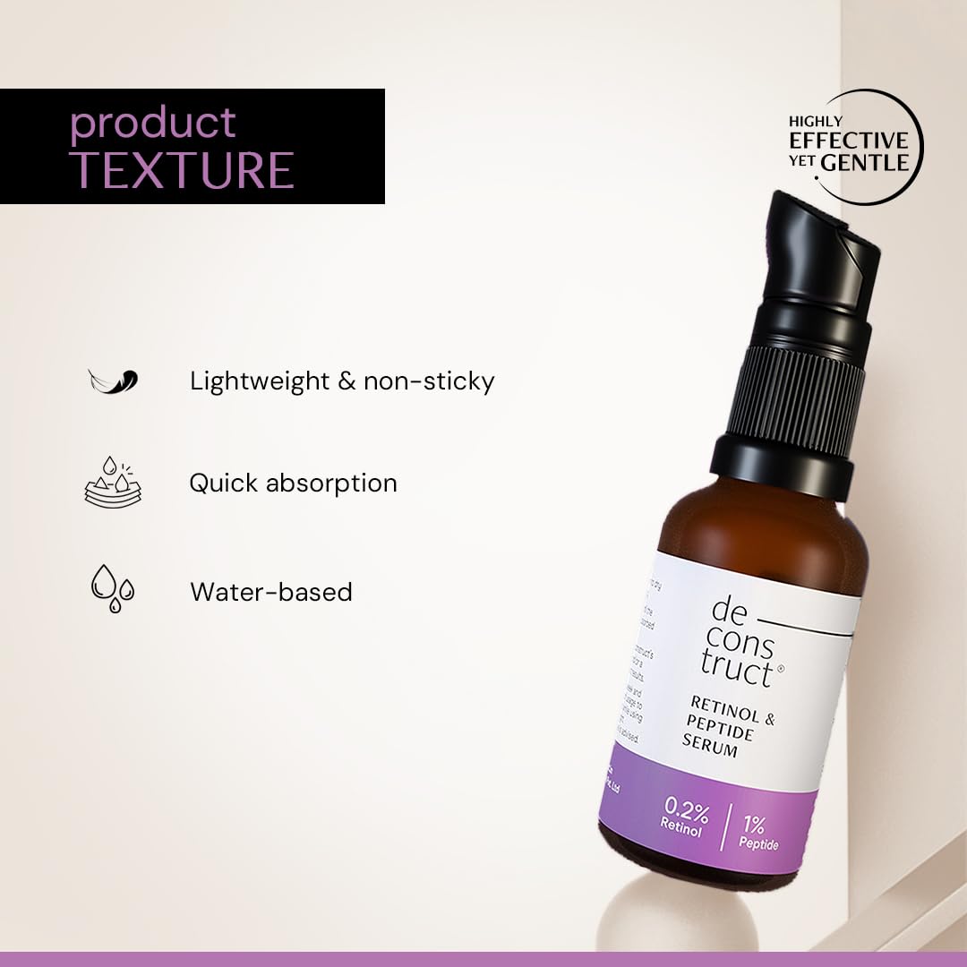 Deconstruct 0.2% Retinol Face Serum With 1% Peptide | Beginner Friendly | Anti Aging, Night Face Serum To Reduce Fine Lines & Wrinkles | For Men & Women | Beginner Friendly | 30 Ml
