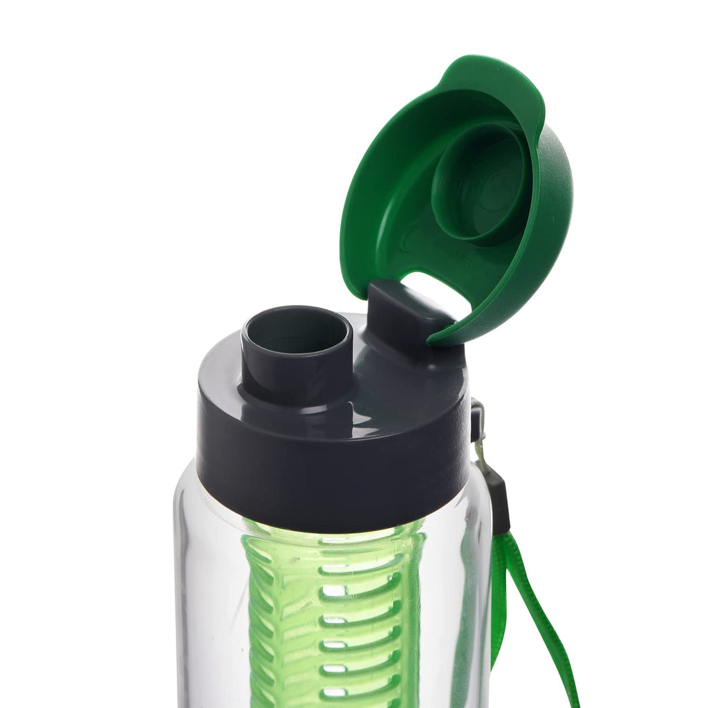 Cello Detox Fruit & Tea Infuser Glass Water Bottle| Wide Cap Sealed With Flip Top - 750 ml