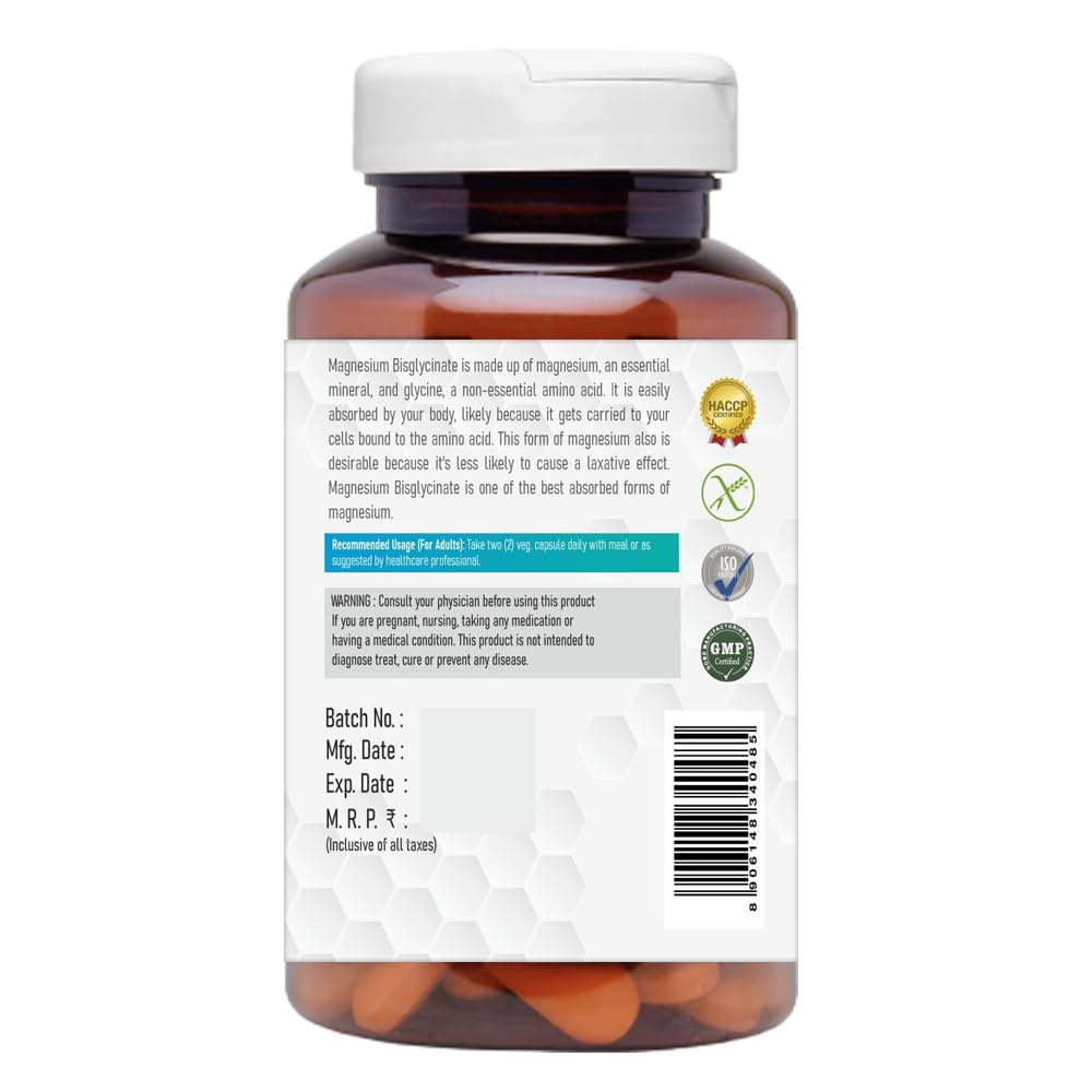 The Vitamin Factory Magnesium Bisglycinate Supplement - High Absorption Magnesium Supplements For Both Men & Women, Supports Sleep, Muscles & Nerve Health Supplements, 60 Vegetable Capsules