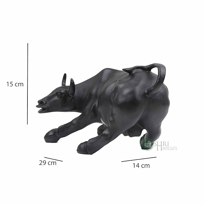 Indicast Resin 10" Inch Geometric Statue Bull Sculpture Ornament Abstract Animal Figurines Room Desk Decor | Black