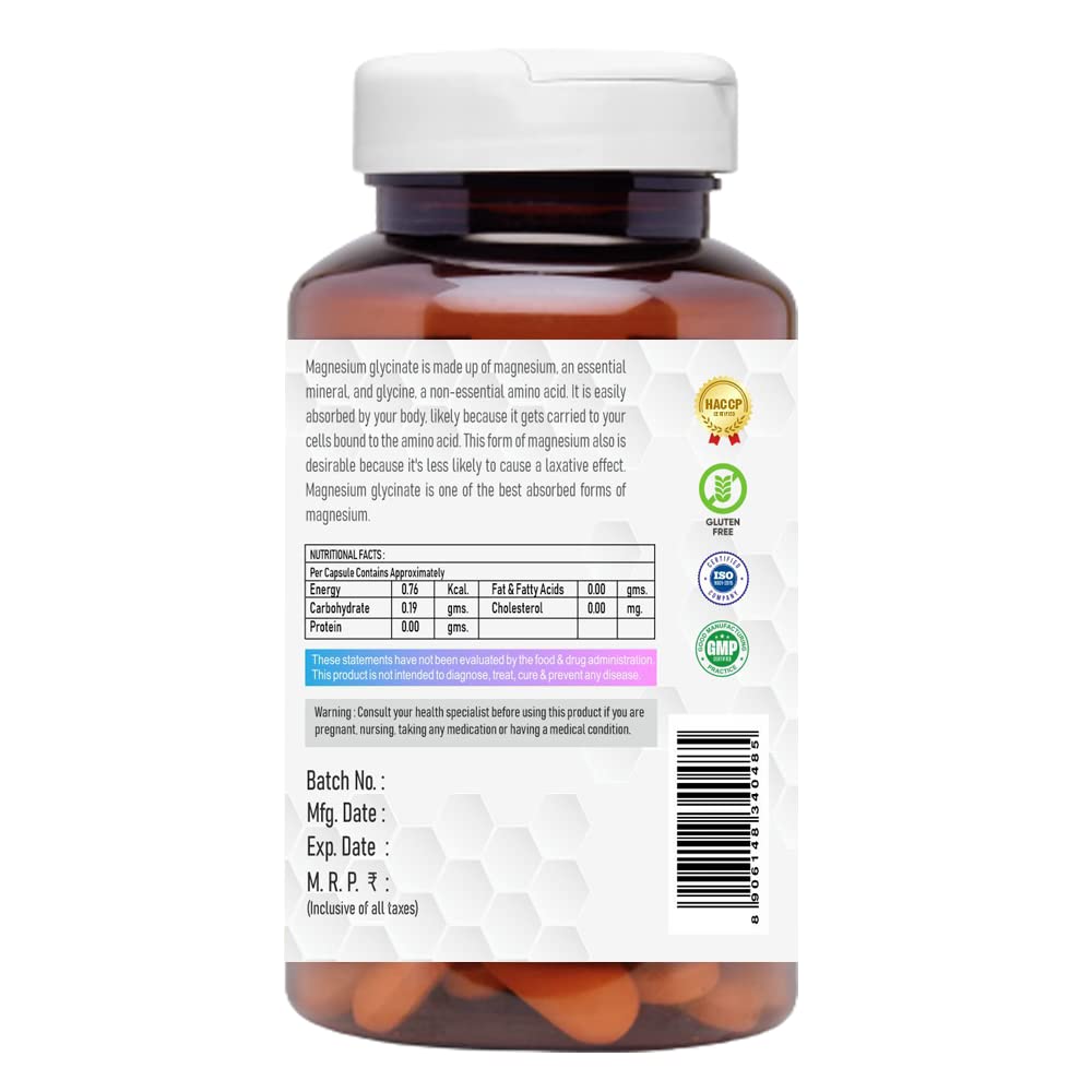 The Vitamin Factory Magnesium Glycinate Supplement - High Absorption Magnesium Supplements For Both Men & Women, Supports Sleep, Muscles & Nerve Health Supplements, 60 Vegetable Capsules
