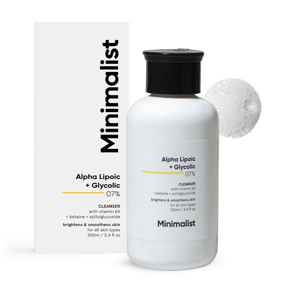 Minimalist 7% ALA + Glycolic Brightening Face Wash | Cleanser with ALA For Glowing Skin, AHA for Exfoliation and Vitamin B5 For Hydration | Sulphate-free | Fragrance-free | For Women & Men | 100 ml