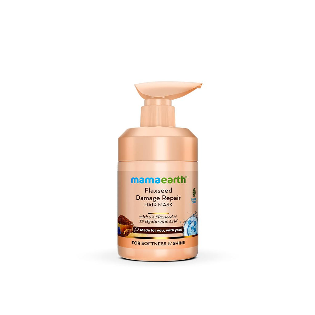 Mamaearth Flaxseed Damage Repair Hair Mask with 5% Flaxseed, 1% Hyaluronic Acid, Ceramides for Soft, Smooth, Shiny Hair - 300 ml | 100% Damage Repair | For Dry & Frizzy Hair | Sulphate & Paraben Free