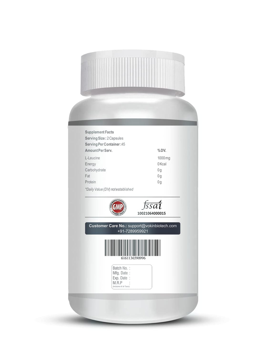 Vokin biotech L- Leucine â€“ Supports muscle Building, Muscle Strengthening â€“ 1000mg (90 Capsules)