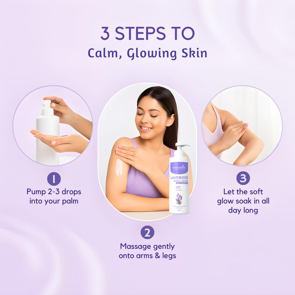 Smartdrops Lavender Body Lotion | Lavender Moisturizing Body Lotion | Shea butter & Lavender 24-Hour Moisture Skin Care | Lightweight & Non-Greasy | Suitable For All Skin Types, 200 ml (Pack of 1)