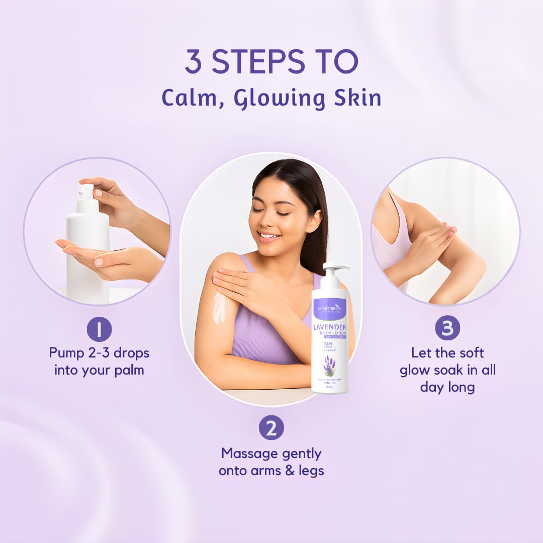 Smartdrops Lavender Body Lotion | Lavender Moisturizing Body Lotion | Shea butter & Lavender 24-Hour Moisture Skin Care | Lightweight & Non-Greasy | Suitable For All Skin Types, 200 ml (Pack of 1)