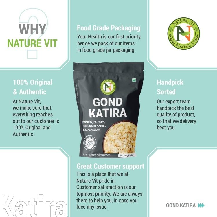 NatureVit Pure Gond Katira (Edible Almond Gum) | High Cooling Properties | Natural Tragacanth Gum Superfood | Calcium · Magnesium · Protein