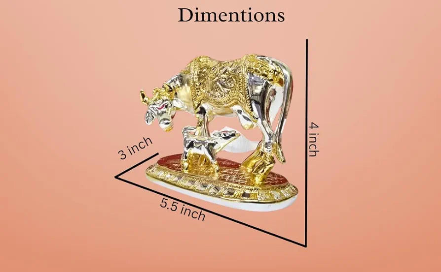 Gold Art India Om Kamdhenu Cow with Calf for Gold & Silver Plated - 4 inch