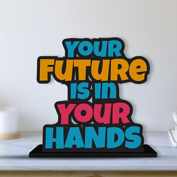 Artvibes Wooden Idols and Figurine Your Future is in Your Hands Positive Quotes Table Decoration for Office Desk | Home Decor