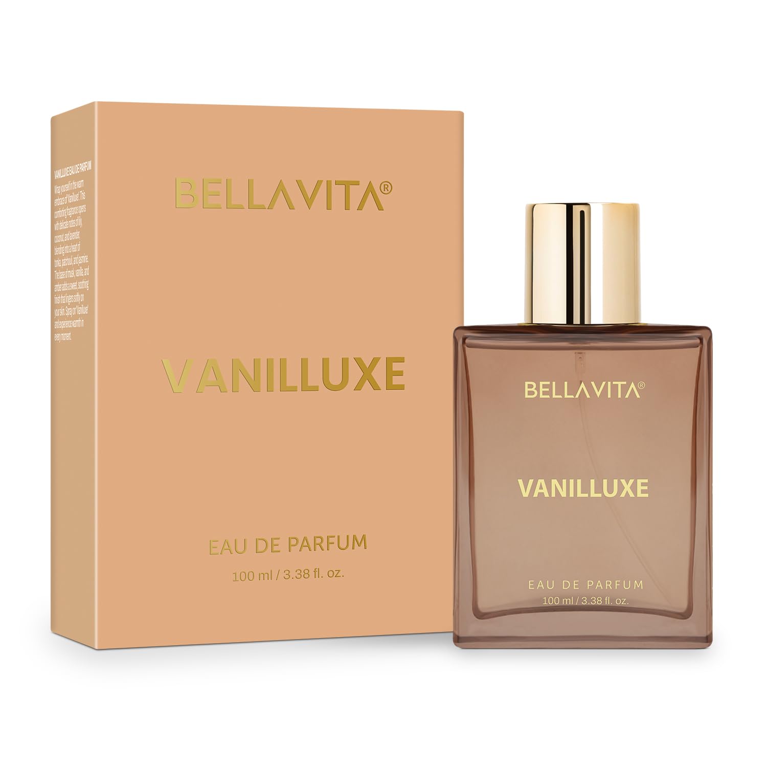 BELLAVITA Vanilluxe | Long Lasting | 100ml | Perfume for Man and Woman | Cedarwood, Jasmine & Musk | Musky, Floral Premium Unisex Fragrance for Men