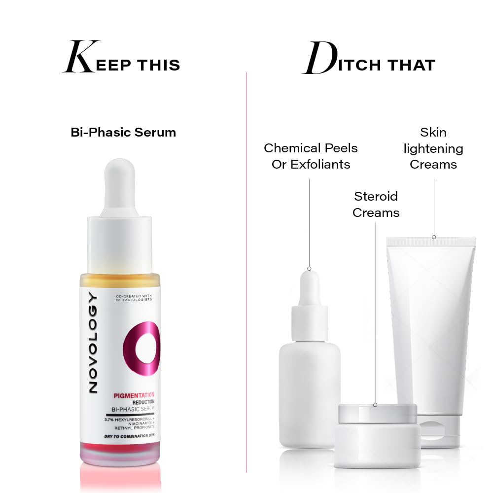Novology Bi-Phasic Serum for Hyperpigmentation, Dark Spots, Acne Marks and Uneven Skin Tone| Dry-Combination Skin | 28ml