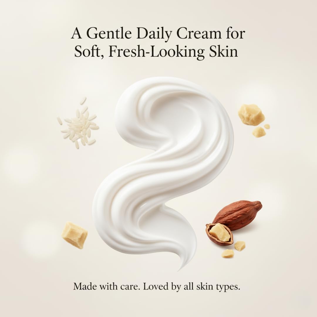 Smartdrops Rice Face Cream with Shea Butter and Vitamin E Light Daily Hydration Skin Care Cream, Daily Glow Light Moisturizing Cream - 50 g (Pack 1)