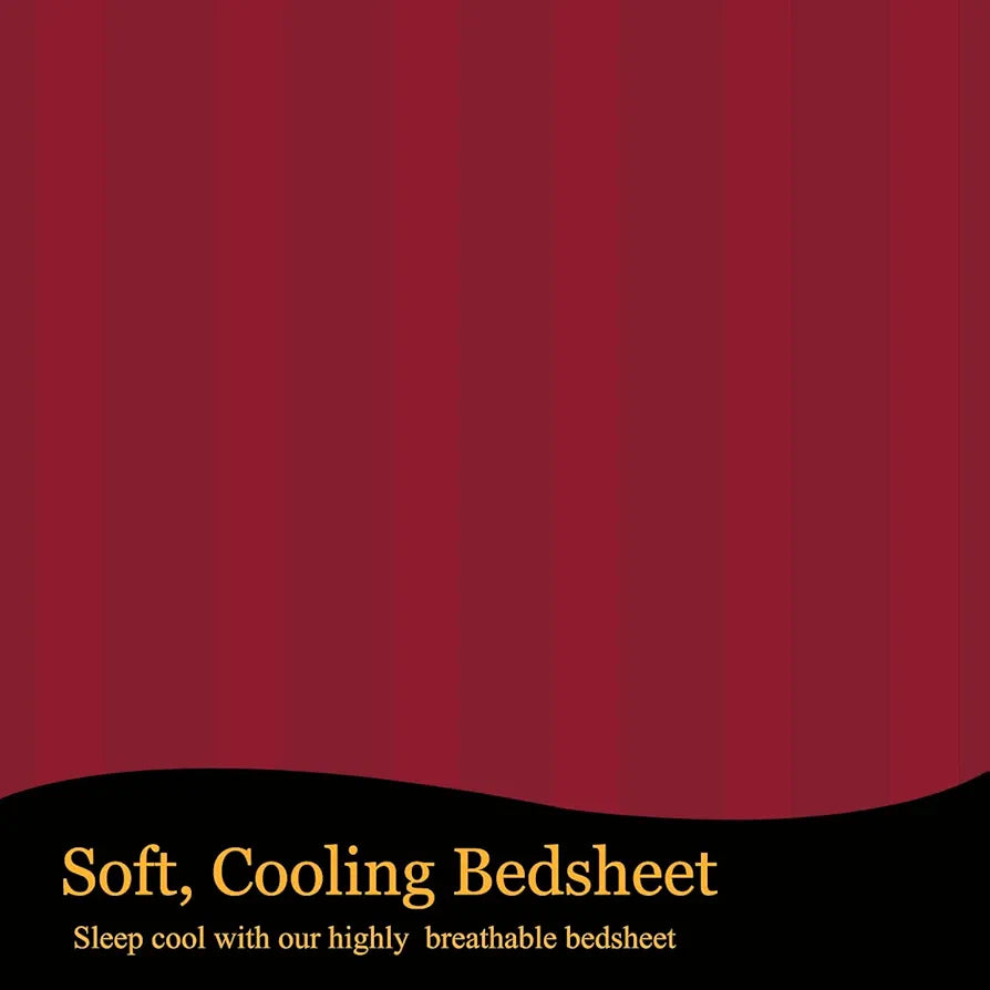 Fresh From Loom 240 TC Satin Striped Soft Fitted Bedsheet King Size Bed with Two Pillow Cover Elastic Multicolor Maroon