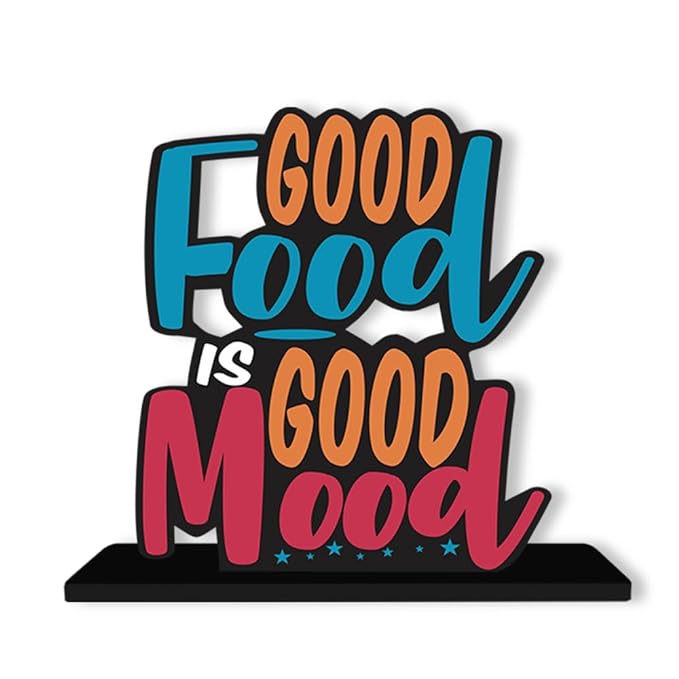 Artvibes Wooden Idols and Figurine Good Food is Good Mood Restaurant Cafe Quotes Table Decoration for Office Desk | Home Decor