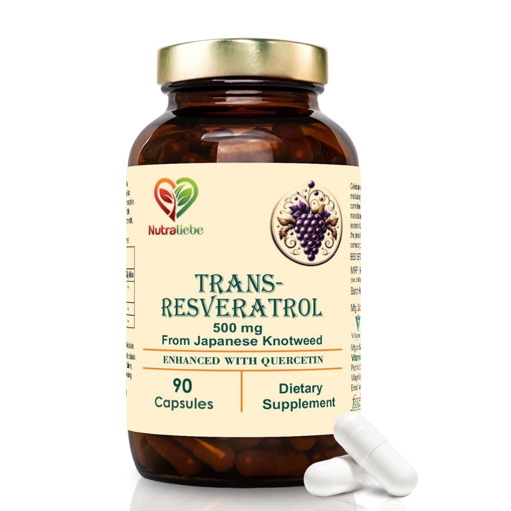 Nutraliebe Trans-Resveratrol 500mg with Quercetin & Black Pepper - Advanced Antioxidant Support from Japanese Knotweed, 90 Capsules