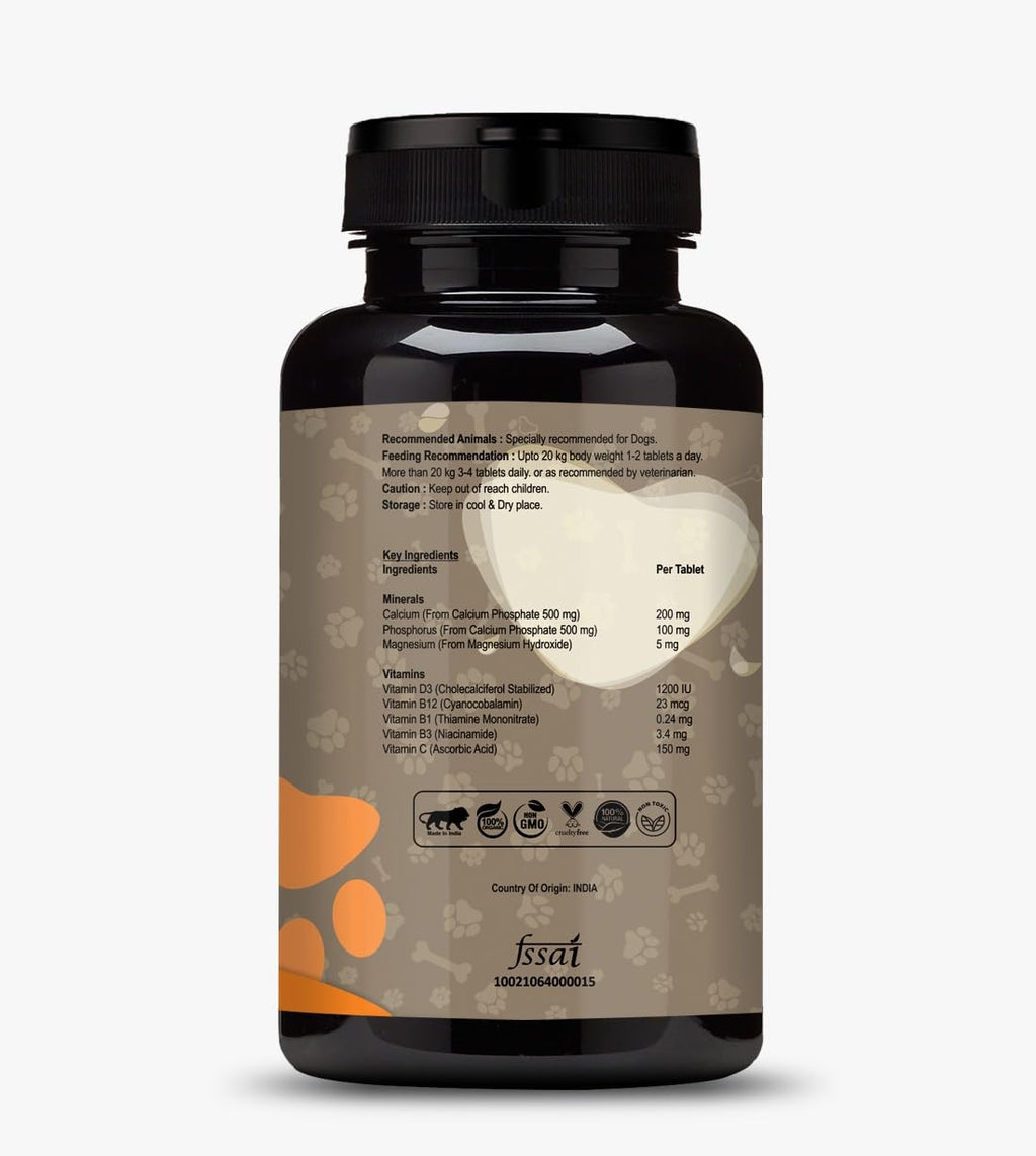 Chewable Calcium & Vitamin D3, B12 for Dogs Supplement Supports Bone Health & Immune System |Chicken Flavour -120 Tablets