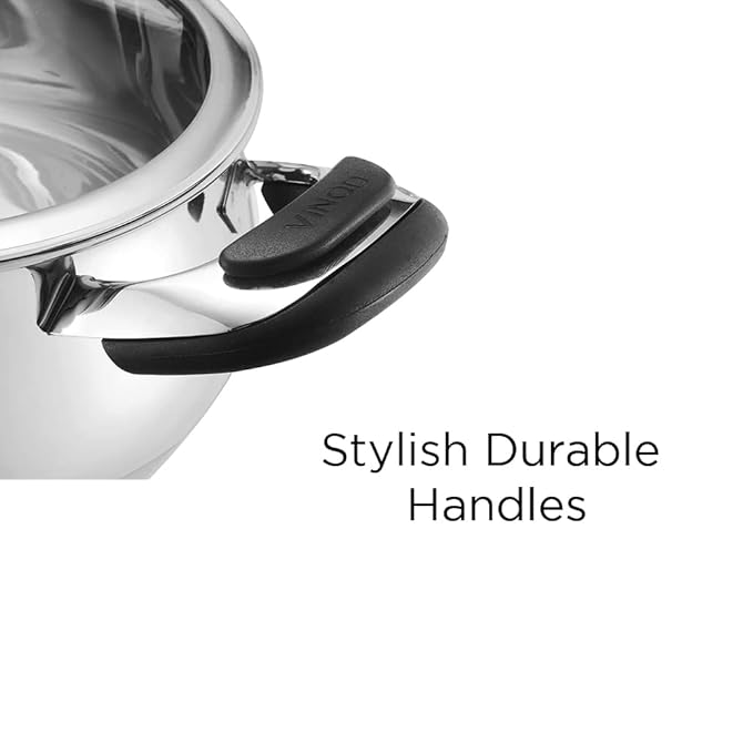Vinod Durban Stainless Steel Saucepot Handi with Glass Lid - 2 Litre, 16 cm | Stylish Durable Handles