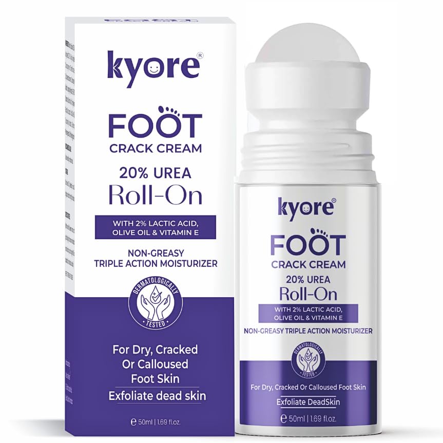 20% Urea Foot Cream Roll On 50ml | For Dry & Cracked Heels | With 2% Lactic Acid, Olive Oil & Vitamin E | Helps Repair and Moisturise Cracked Heels
