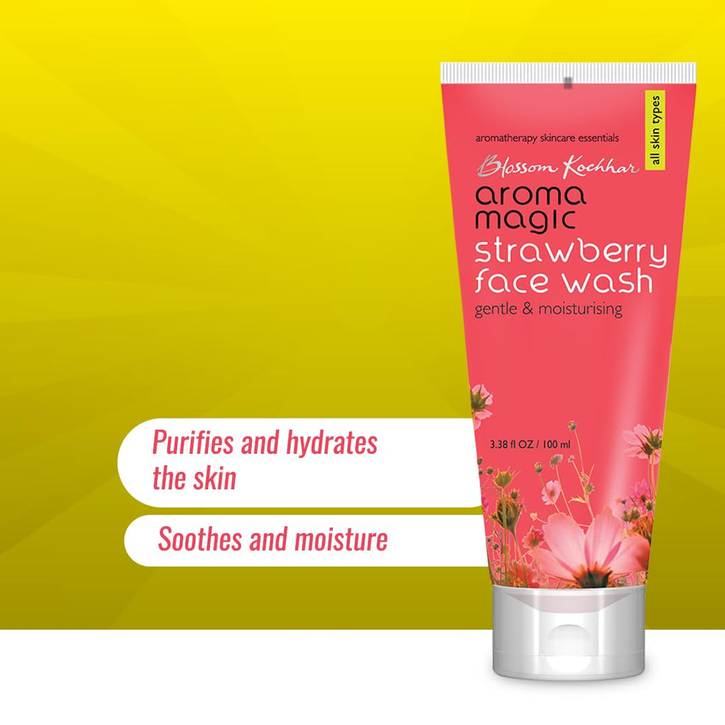 Aroma Magic Moisturizing Strawberry Face Wash | with Aloe Vera Extract & Ylang Ylang Essential Oil | All Skin - 100 ml | For men & women | Pack of 1