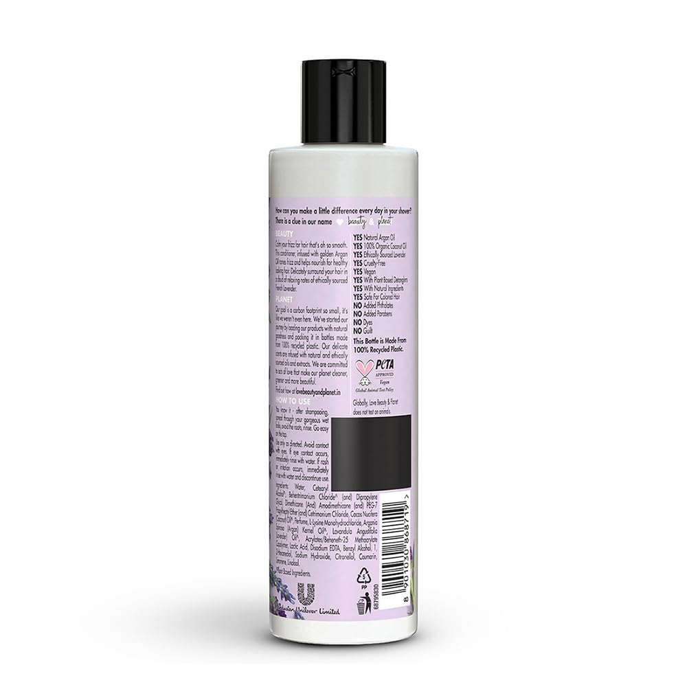 Love Beauty & Planet Argan Oil and Lavender Natural Conditioner for Dry & Frizzy hair|No Sulfates,No Paraben|200ml