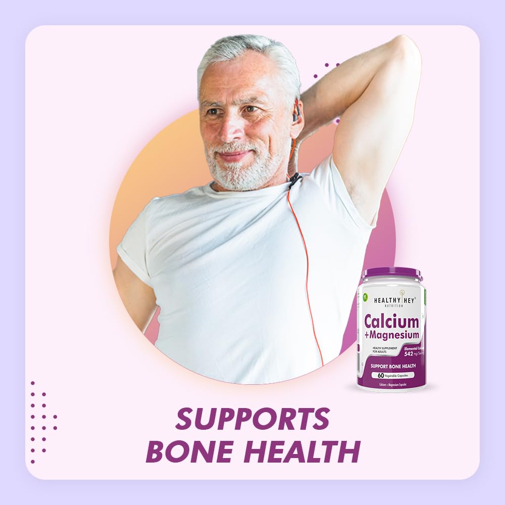 HealthyHey Nutrition Vegan Calcium with Magnesium - Bone Health Complex-60 Vegetable Capsules