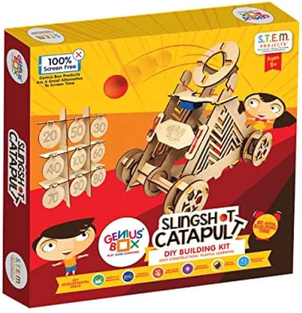 Genius Box Play some learning Slingshot Catapult DIY Science Kit for 8 Years and Up, STEM Toy, Learning Kit, Educational and Construction Based Activity Toy