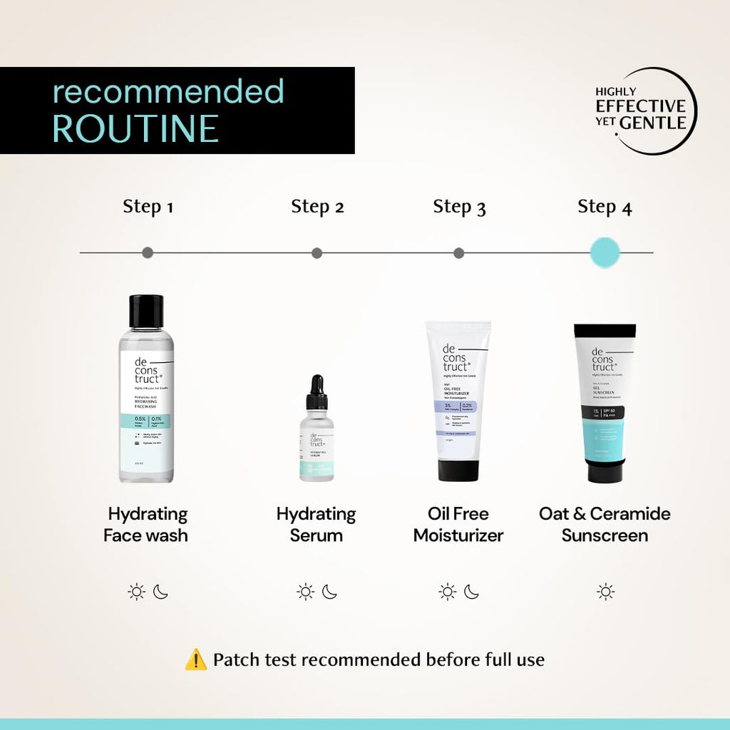 Deconstruct Oats & Ceramide Gel Sunscreen In Vivo Tested SPF 50 PA+++ | Barrier Repair for Sensitive & Oily skin | Soothes, Calms Skin | Matte, Lightweight & Airy, Non-greasy | For Men & Women - 50g