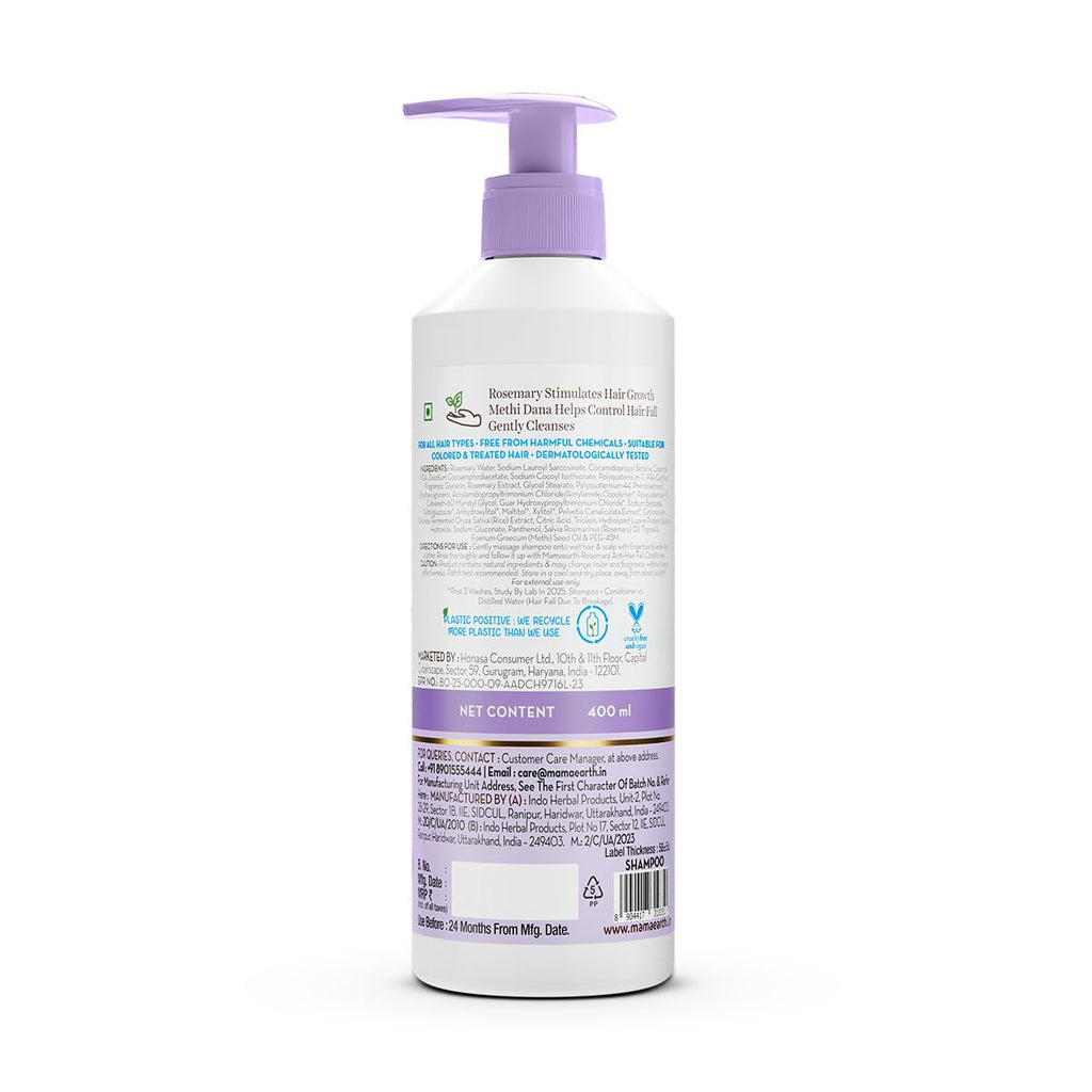 Mamaearth Rosemary Anti-Hair Fall Shampoo With Rosemary & Methi Dana | For Reducing Hair Loss & Breakage | Up To 94% Stronger Hair* | Up To 93% Less Hair Fall | For Men & Women | 400 ml