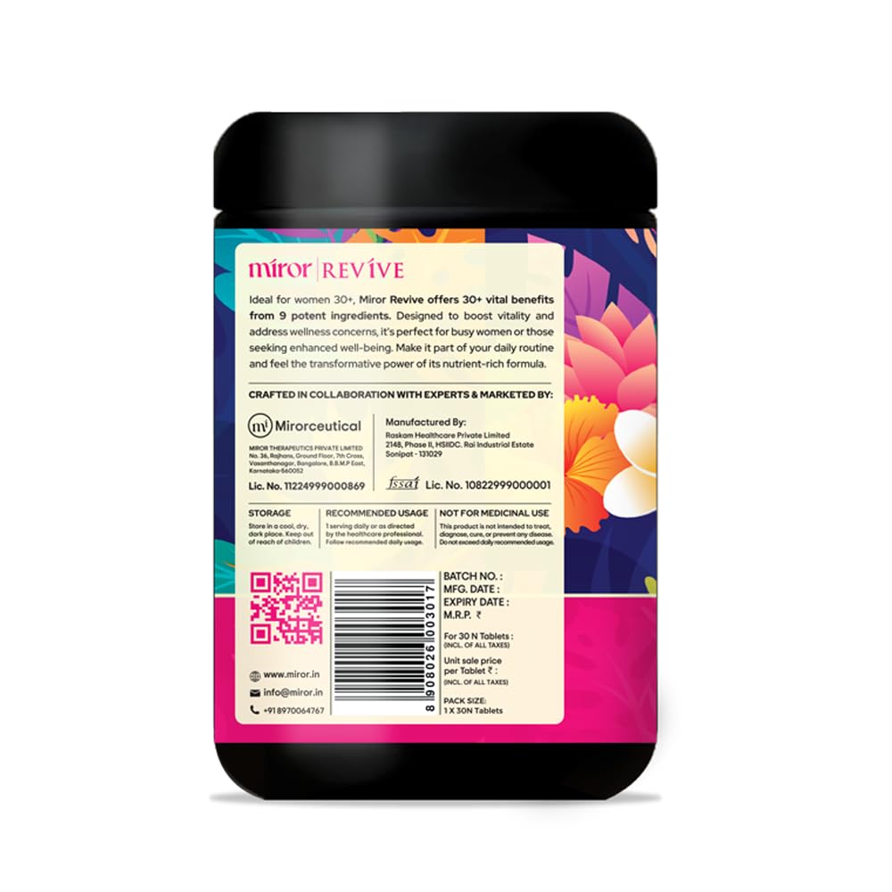 Miror Revive Anti-Aging & Womenâ€™s Daily Wellness Supplement with Resveratrol, Glutathione, Curcumin, Probiotics & CoQ10, Energy, Skin Glow, Gut Health & Immunity Support, Non-GMO, (30 Days Pack)