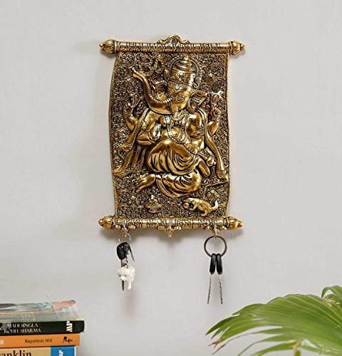 KridayKraft Metal Golden Calendar Ganesha ji Key Holder Ganesha Decor Your Home