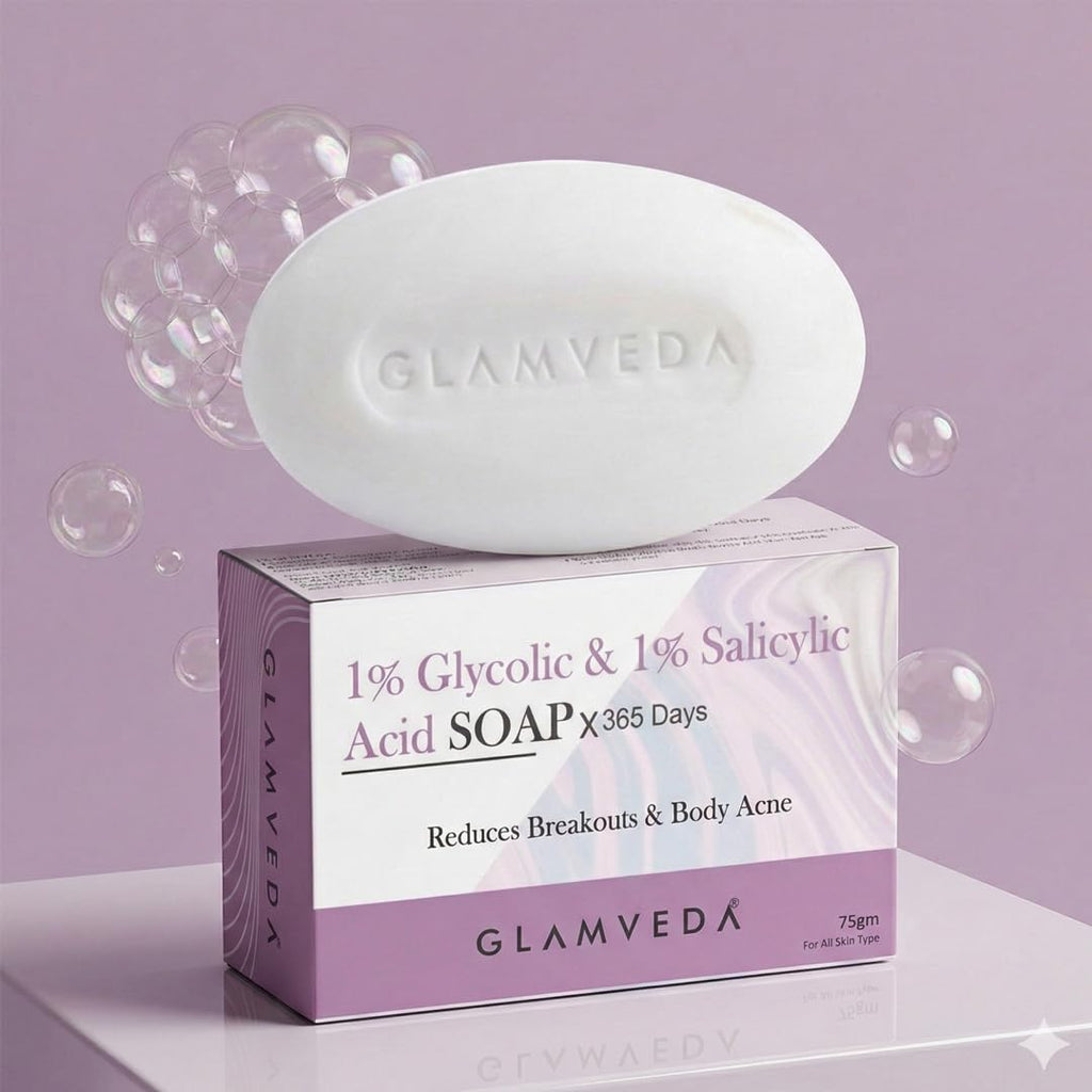 Glamveda Anti Acne 1% ww Glycolic Acid & 1% ww Salicylic Acid Soap | Reduces Dark Spots, Acne Scars & Hyperpigmentation - 75gm Pack of 1