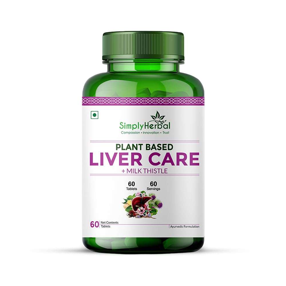 Simply Herbal Plant Based Liver Detox Tablet, Milk Thistle Extract Supplement for Men and Women | Liver Care Health & Gall Bladder Health Supplement | Dandelion, Drumstick, Green Turmeric (60 Tablets)