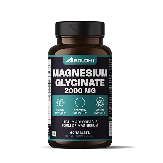 Boldfit Magnesium Glycinate Tablets | 2000mg Magnesium Supplement | For Men & Women | Muscle Support, Relaxation & Daily Wellness | 60 Tabs